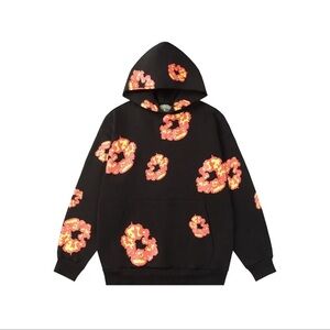 Denim Tears Flame Cotton Wreath All-Over Print Hoodie – Black – Size Medium –